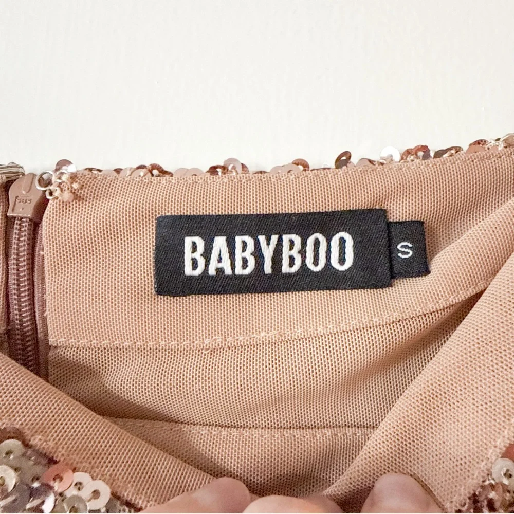 Babyboo Melissa Top & Skirt Set Sequin Bronze Crop Mini Size Small NWT